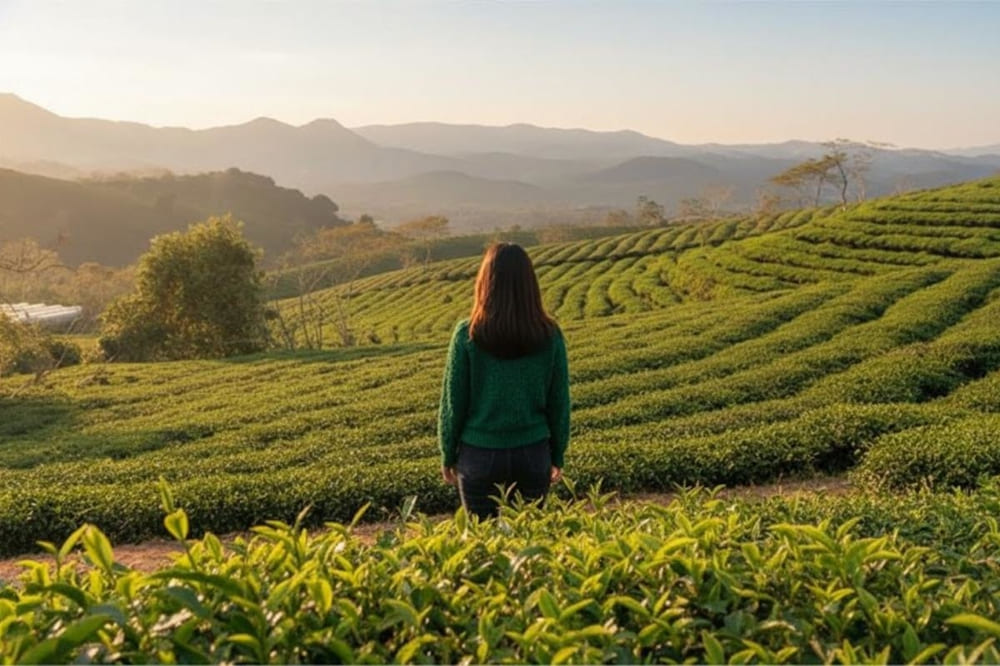 Du kh&aacute;ch check in Đồi ch&egrave; Cầu đất.